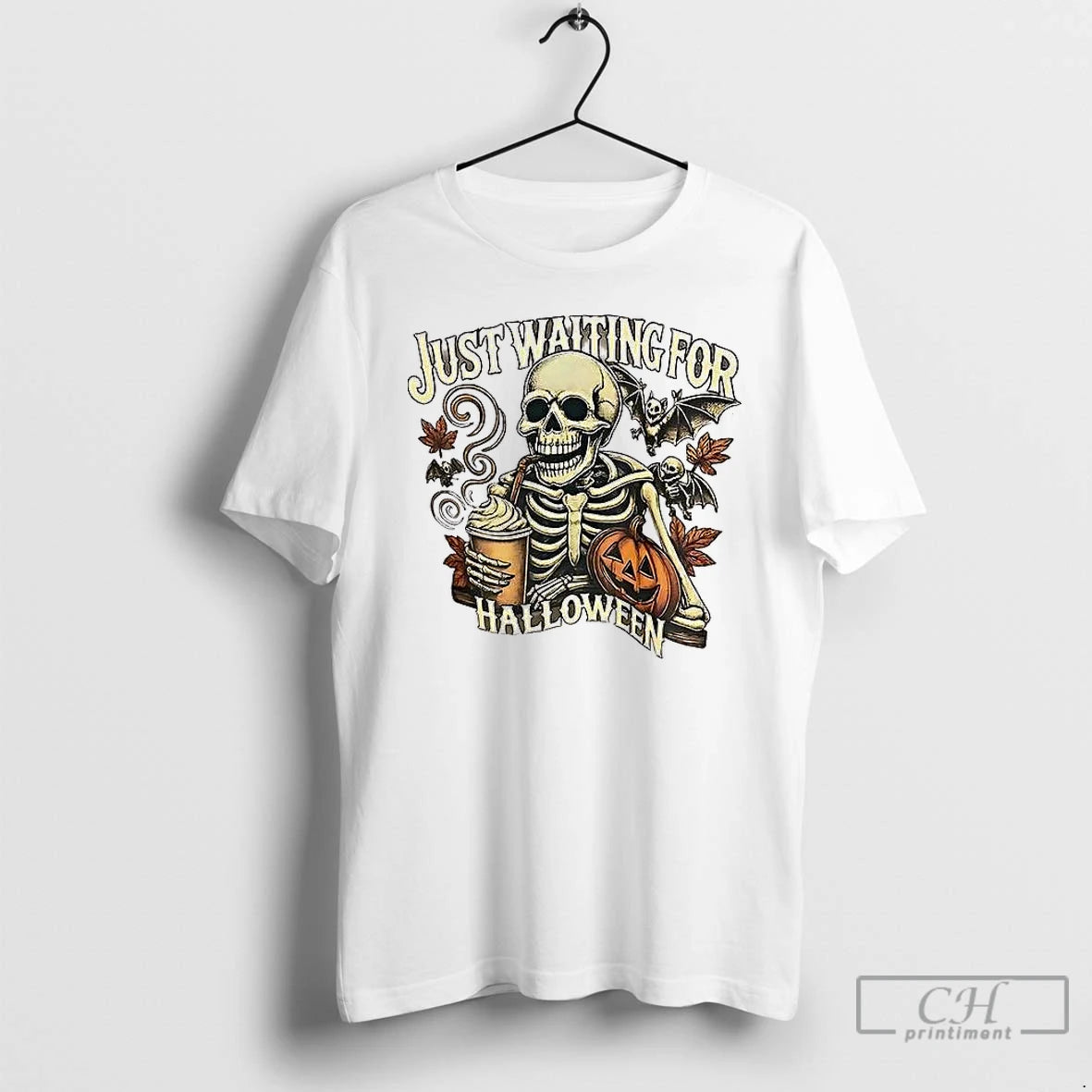 Premium Just Waiting For Halloween Skeleton Coffee T Shirts