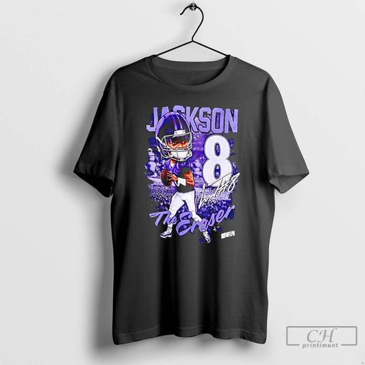 Premium Lamar Jackson The Eraser Number 8 Signature Caricature T-Shirts, Hoodie, Sweatshirt | AU18TeeNovaLab.com