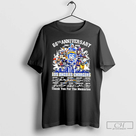 Premium Los Angeles Chargers 66th Anniversary 1960 2026 Thank You For The Memories Signatures T-Shirts, Hoodie, Sweatshirt