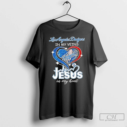 Premium Los Angeles Dodgers In My Veins And Jesus In My Heart Diamond Heart