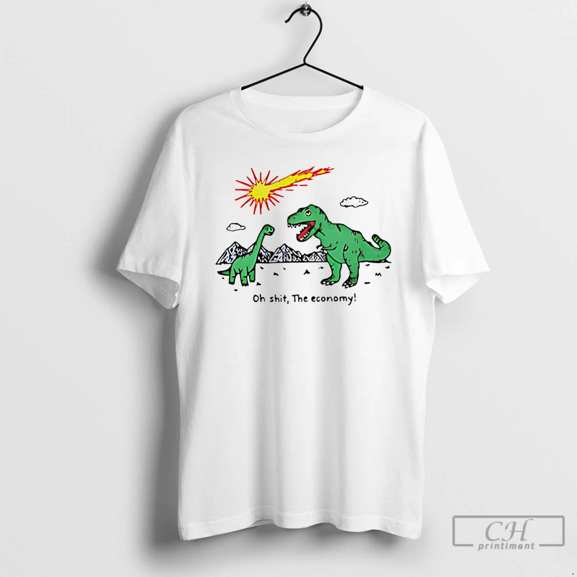 Premium Oh Shit The Economy Extinct Dinosaurs Meme T-Shirts, Hoodie, Sweatshirt | AU18TeeNovaLab.com