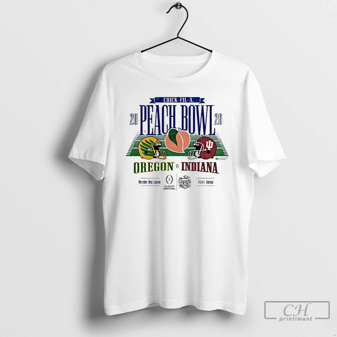 Premium Oregon Vs Indiana 2026 Chick Fil A Peach Bowl Football Helmet T Shirts Sweater Hoodie, Sweatshirt