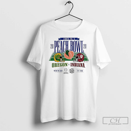 Premium Oregon Vs Indiana 2026 Chick Fil A Peach Bowl Football Helmet T Shirts Sweater Hoodie, Sweatshirt