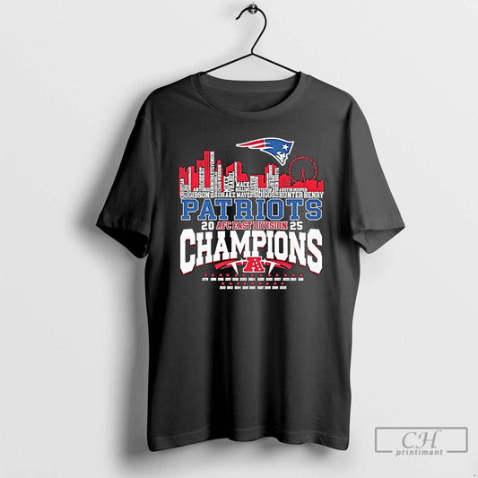 Premium Patriots 2025 Afc East Division Champions Skyline Name Palyers T-Shirts, Hoodie, Sweatshirt | AU18TeeNovaLab.com