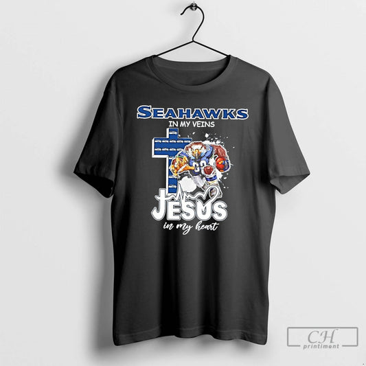 Premium Seahawks In My Veins Jesus In My Heart T Shirts