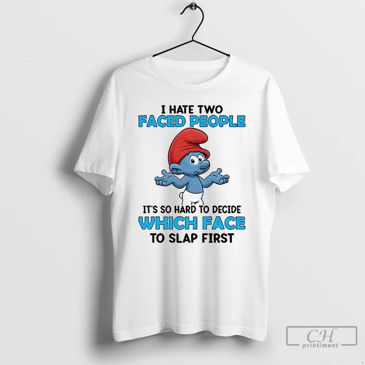 Premium Smurf I Hate Two Faced People Its So Hard To Decide Which Face To T-Shirts, Hoodie, Sweatshirt | AU18TeeNovaLab.com