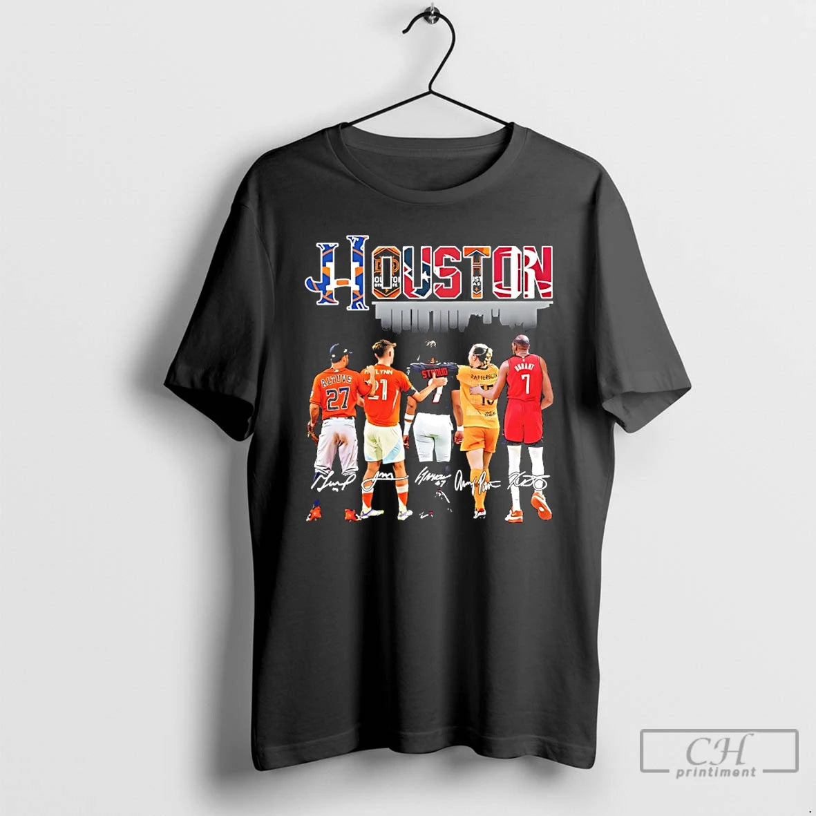 Premium Sports In City Houston Altuve Mcglynn Stroud Patterson And Durant City Skyline Signatures T-Shirts, Hoodie,...