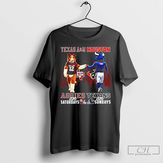 Premium Texas Am Aggies On Saturdays Vs Houston Texans On Sundays Mascot Skyline T Shirts Hoodie, Sweatshirt