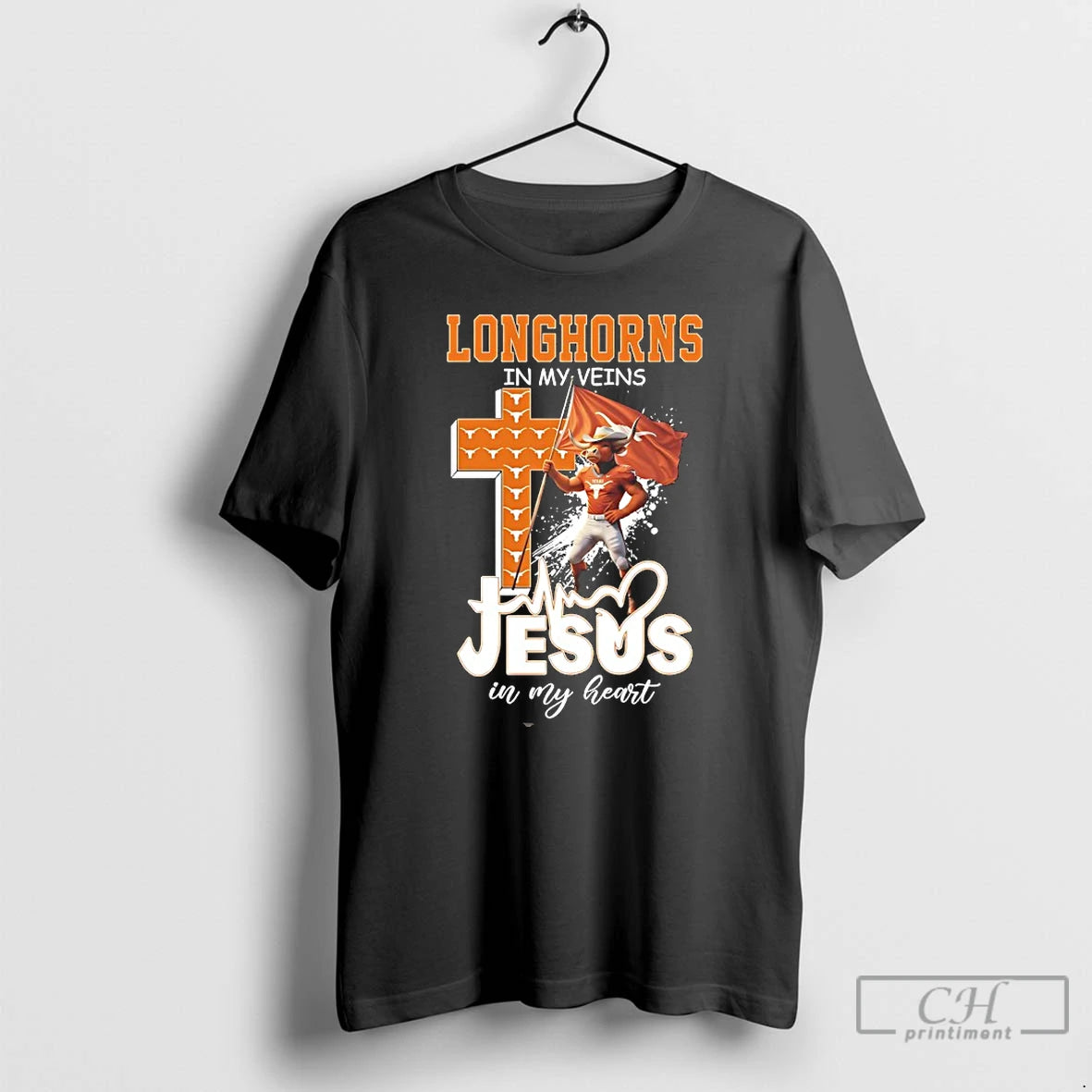 Premium Texas Longhorn Cross In My Veins Jesus In My Heart Mascot T Shirts Sweater Hoodie, Sweatshirt | AU18TeeNovaLab.com