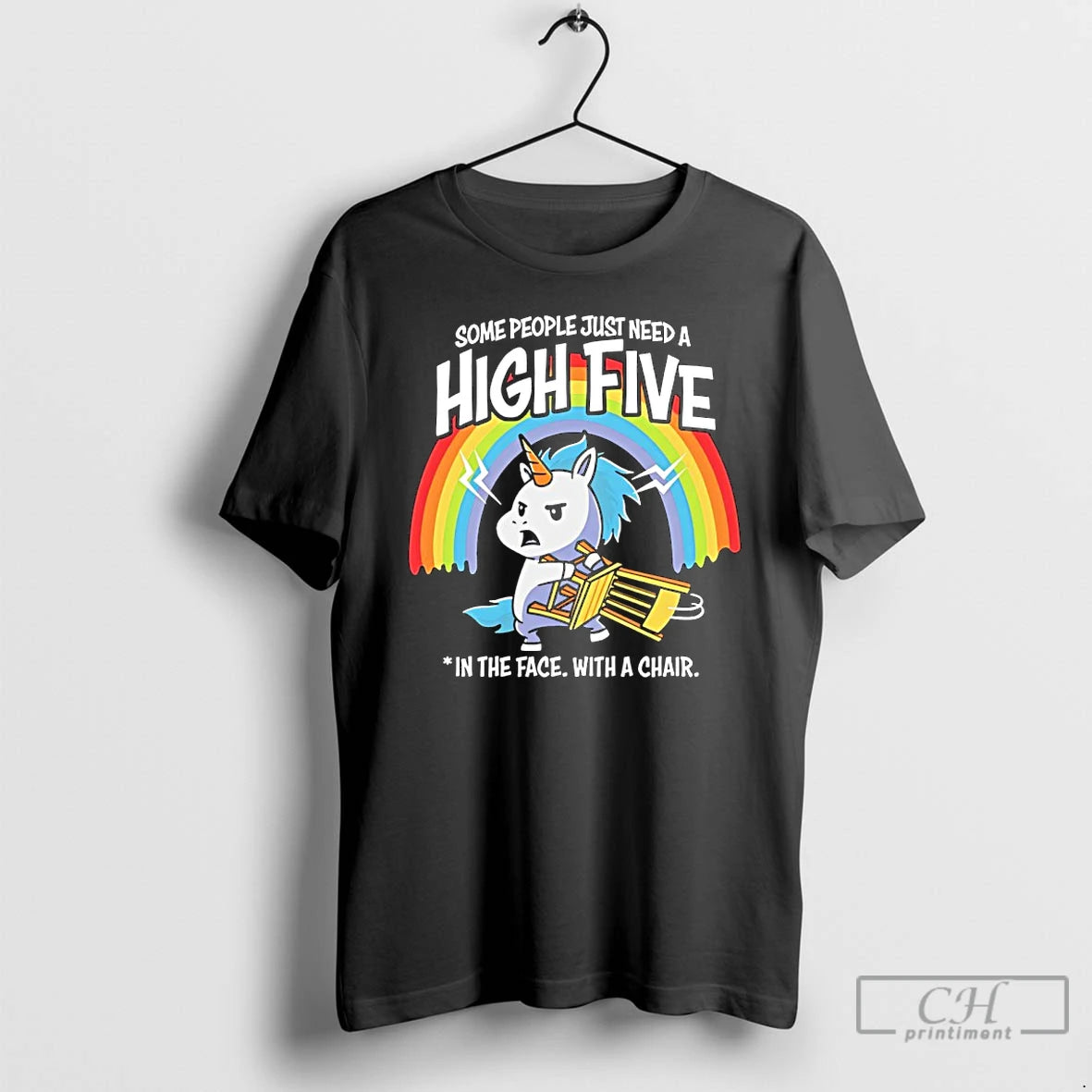 Premium Unicorn Some People Just Need A High Five In The Face With A Chair T-Shirts, Hoodie, Sweatshirt | AU18TeeNovaLab.com