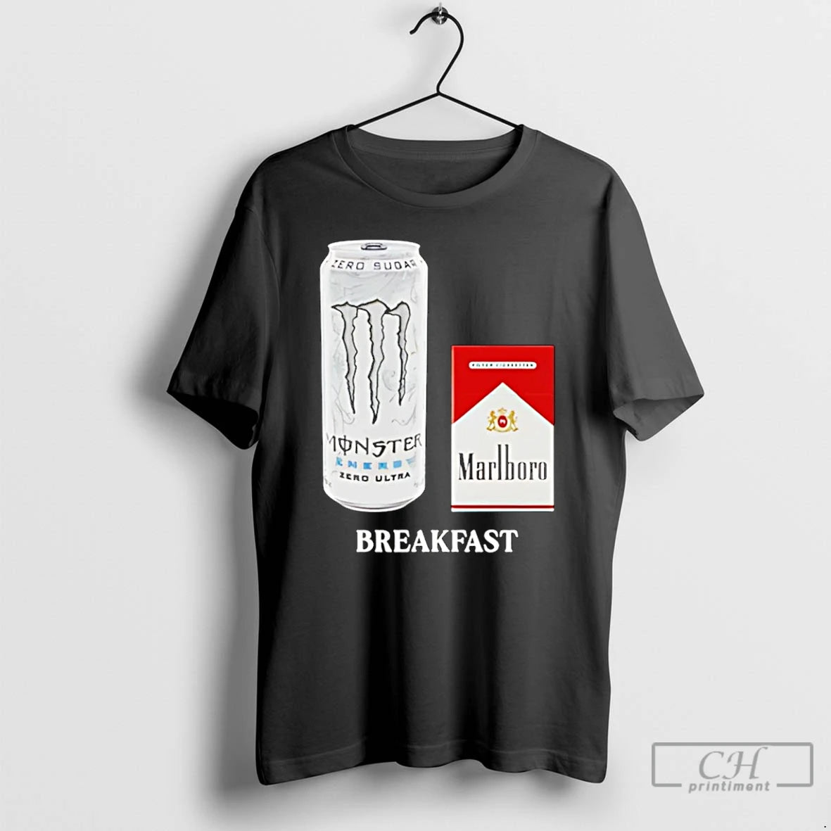 Premium White Monster Marlboro Red Cigarette Breakfast T-Shirts, Hoodie, Sweatshirt | AU18TeeNovaLab.com