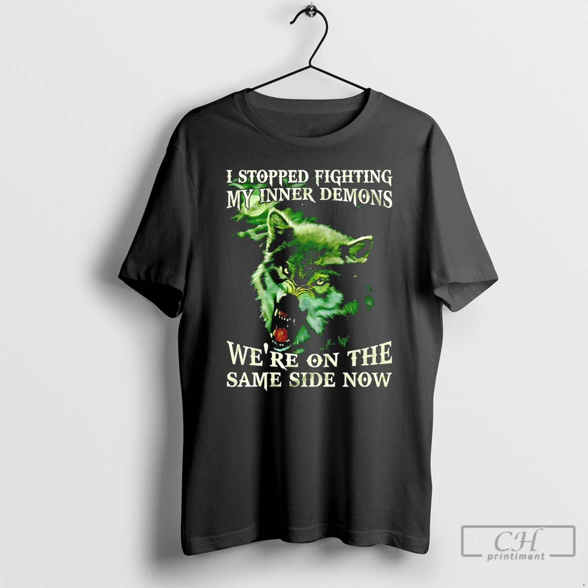 Premium Wolf I Stopped Fighting My Inner Demons Were On The Same Side Now T-Shirts, Hoodie, Sweatshirt | AU18TeeNovaLab.com