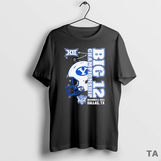Top Byu Cougars 2025 Big 12 Football Championship Vertical Helmet T Shirt Sweater Hoodie, Sweatshirt | AU18TeeNovaLab.com