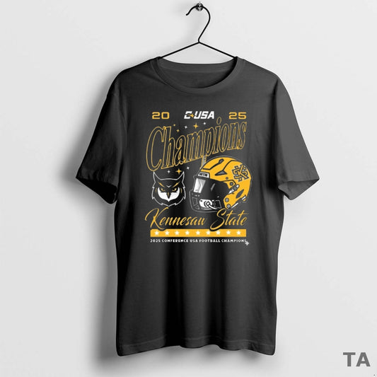 Top Ksu Kennesaw State Owls 2025 Conference Usa Football Champs Helmet T Shirt Sweater Hoodie, Sweatshirt