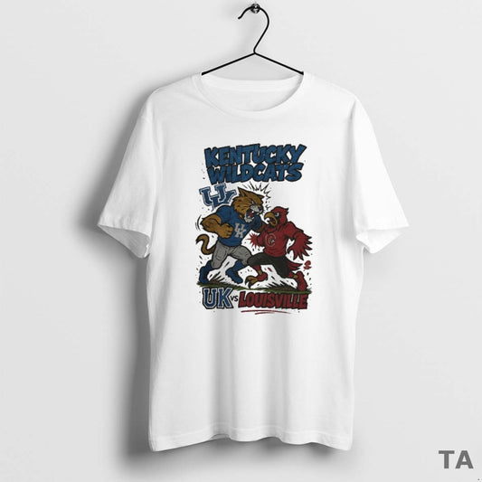 Top Kentucky Wildcats Vs Louisville Cardinals Ncaa 2025 Artwork Mascot Fight Retro T Shirt Sweater Hoodie, Sweatshirt