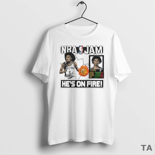 Top Nba Jam San Antonio Spurs Dylan Harper Hes On Fire Circle T Shirt Sweater Hoodie, Sweatshirt | AU18TeeNovaLab.com