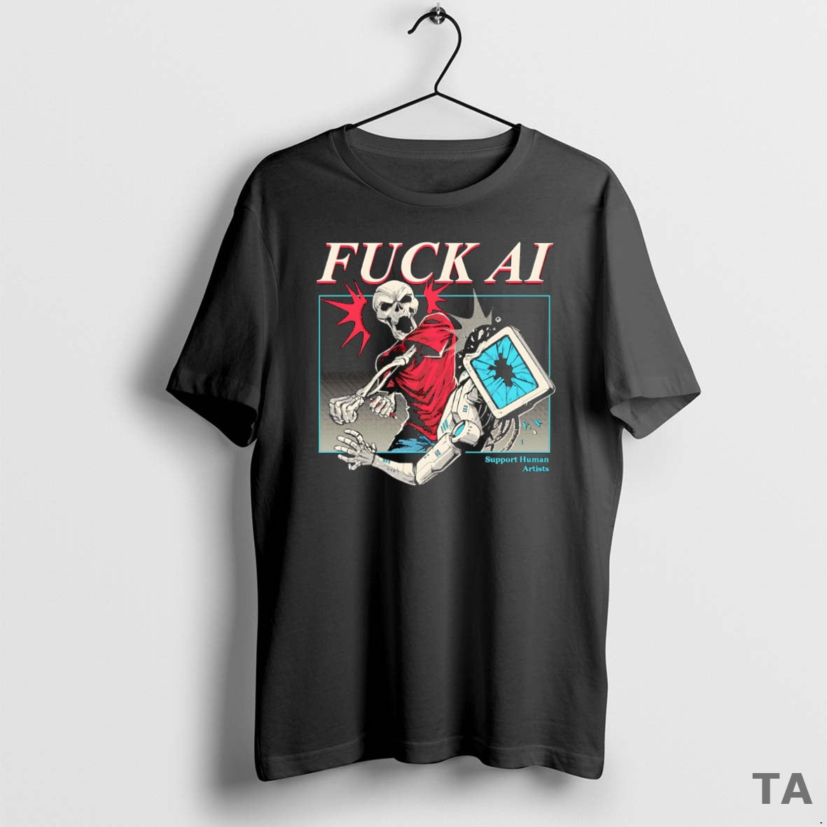Top Skeleton Fuck Ai Support Human Artists T Shirt Sweater Hoodie, Sweatshirt | AU18TeeNovaLab.com