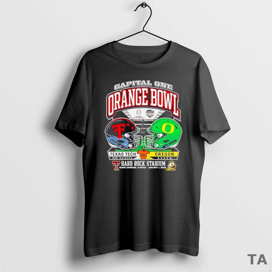 Top Texas Tech Vs Oregon 2025 Capital One Orange Bowl Helmet T Shirt Sweater