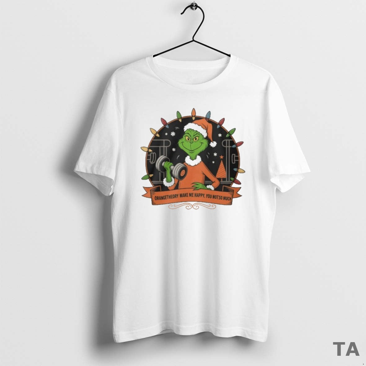Top Grinch Santa Orange Theory Make Me Happy You Not So Much Christmas Lights T-Shirts, Hoodie, Sweatshirt