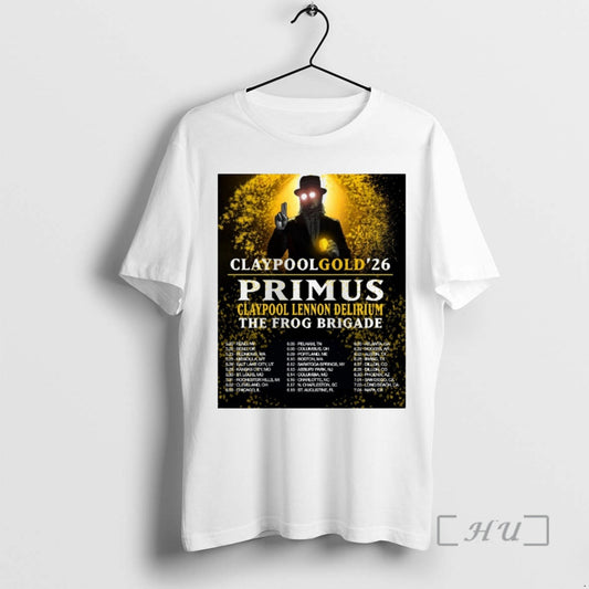Trending Claypool Gold 26 Primus Claypool Lennon Delirium The Frog Brigade Premium T Shirts Sweater Hoodie, Sweatshirt