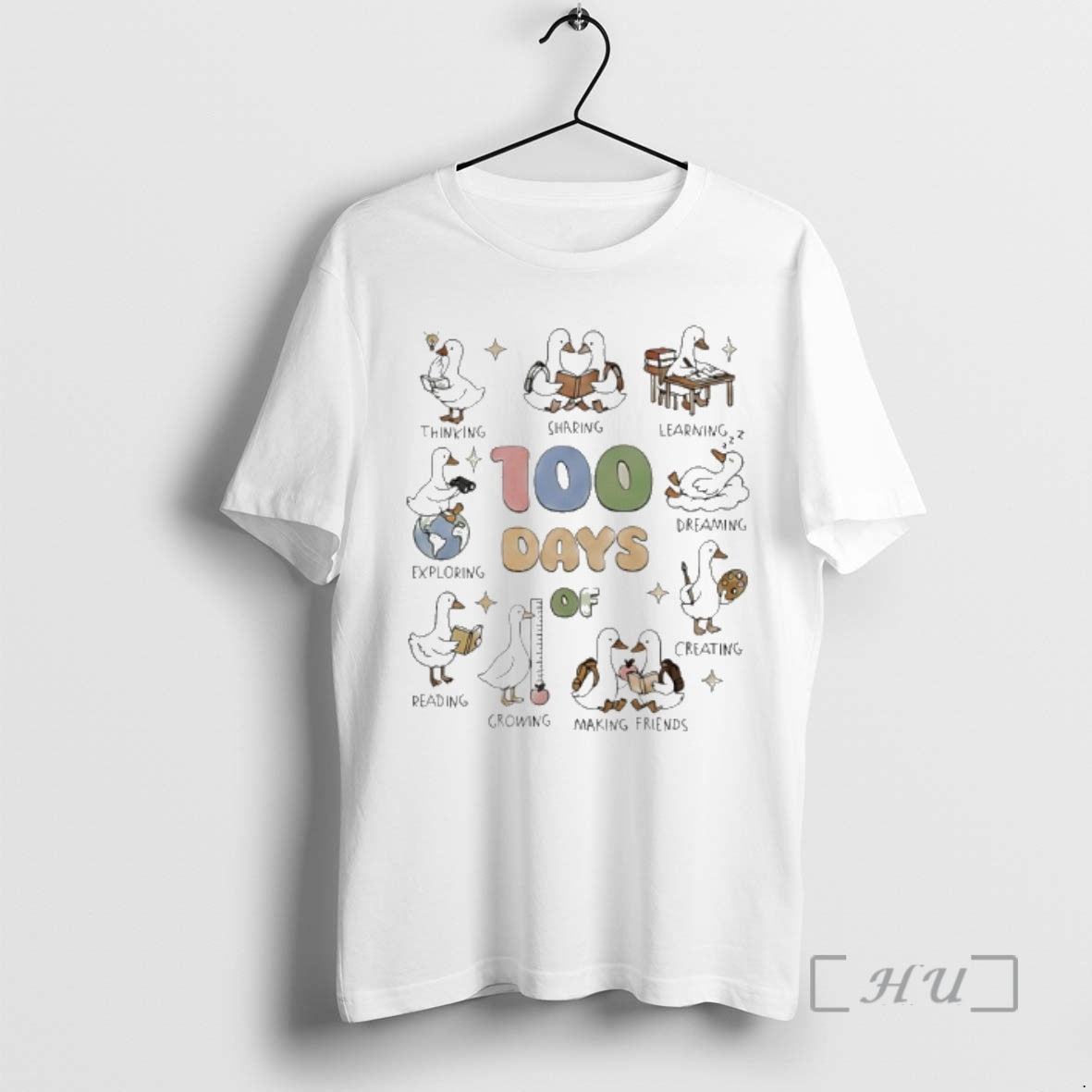 Trending Goose 100th Day School Think Shaking Learning Exploring Dreaming Reading Creating Premium T Shirts Hoodie,...