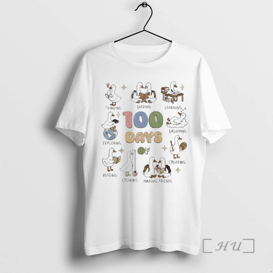 Trending Goose 100th Day School Think Shaking Learning Exploring Dreaming Reading Creating Premium T Shirts Hoodie,...