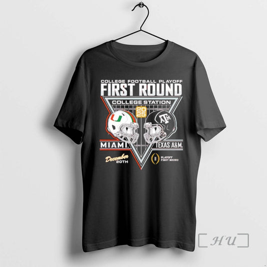 Trending Miami Vs Texas Am Cfp 25 26 First Round Helmet Premium T Shirts Sweater