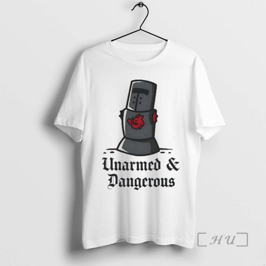 Trending Monty Python Black Knight Missing Arms Medieval Armor Movie Quote Illustration Unarmed And Dangerous T-Shirts,...