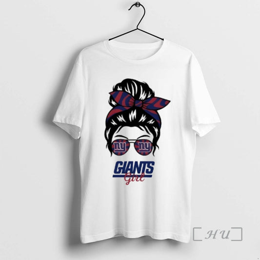 Trending New York Giants Girl Messy Bun Glasses T-Shirts, Hoodie, Sweatshirt | AU18TeeNovaLab.com