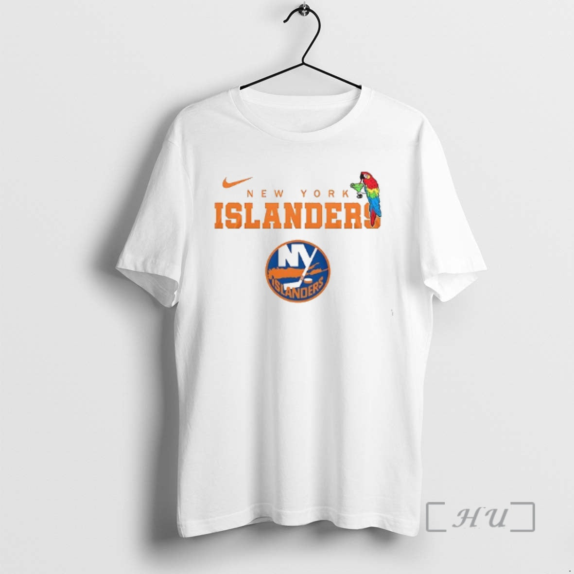 Trending New York Islanders X Jimmy Buffett Parrot Mascot Double Sided Graphic Premium T Shirts