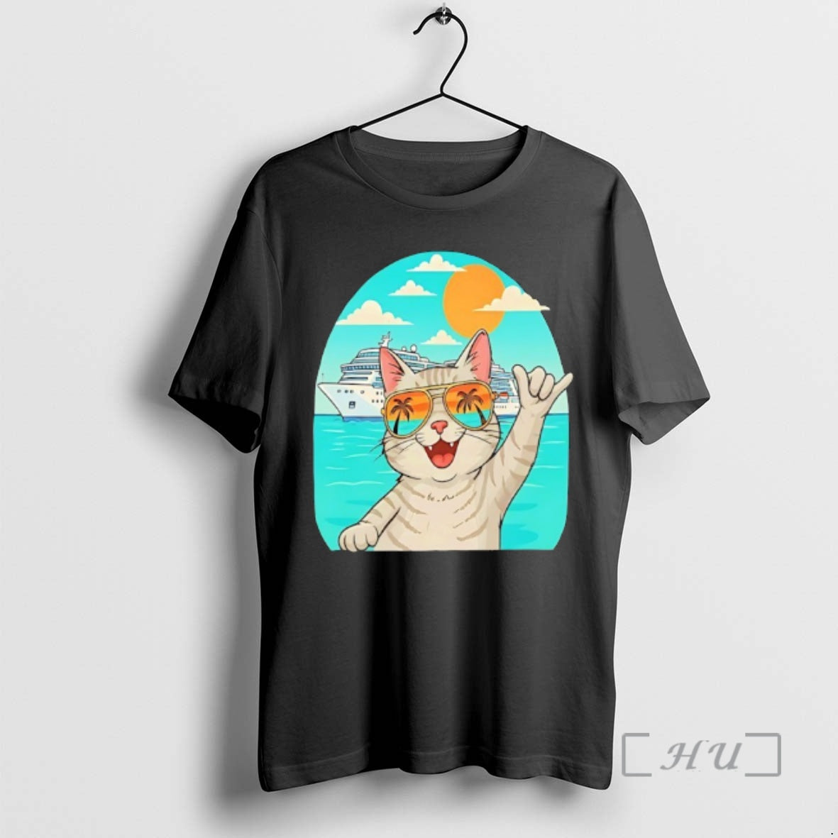 Trending Tabby Cat Wearing Sunglasses Behind Yacht Holiday Funny T-Shirts, Hoodie, Sweatshirt | AU18TeeNovaLab.com