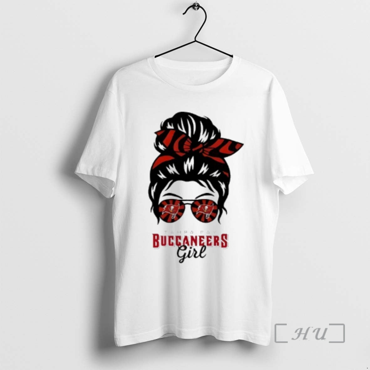 Trending Tampa Bay Buccaneers Girl Messy Bun Glasses T-Shirts, Hoodie, Sweatshirt | AU18TeeNovaLab.com